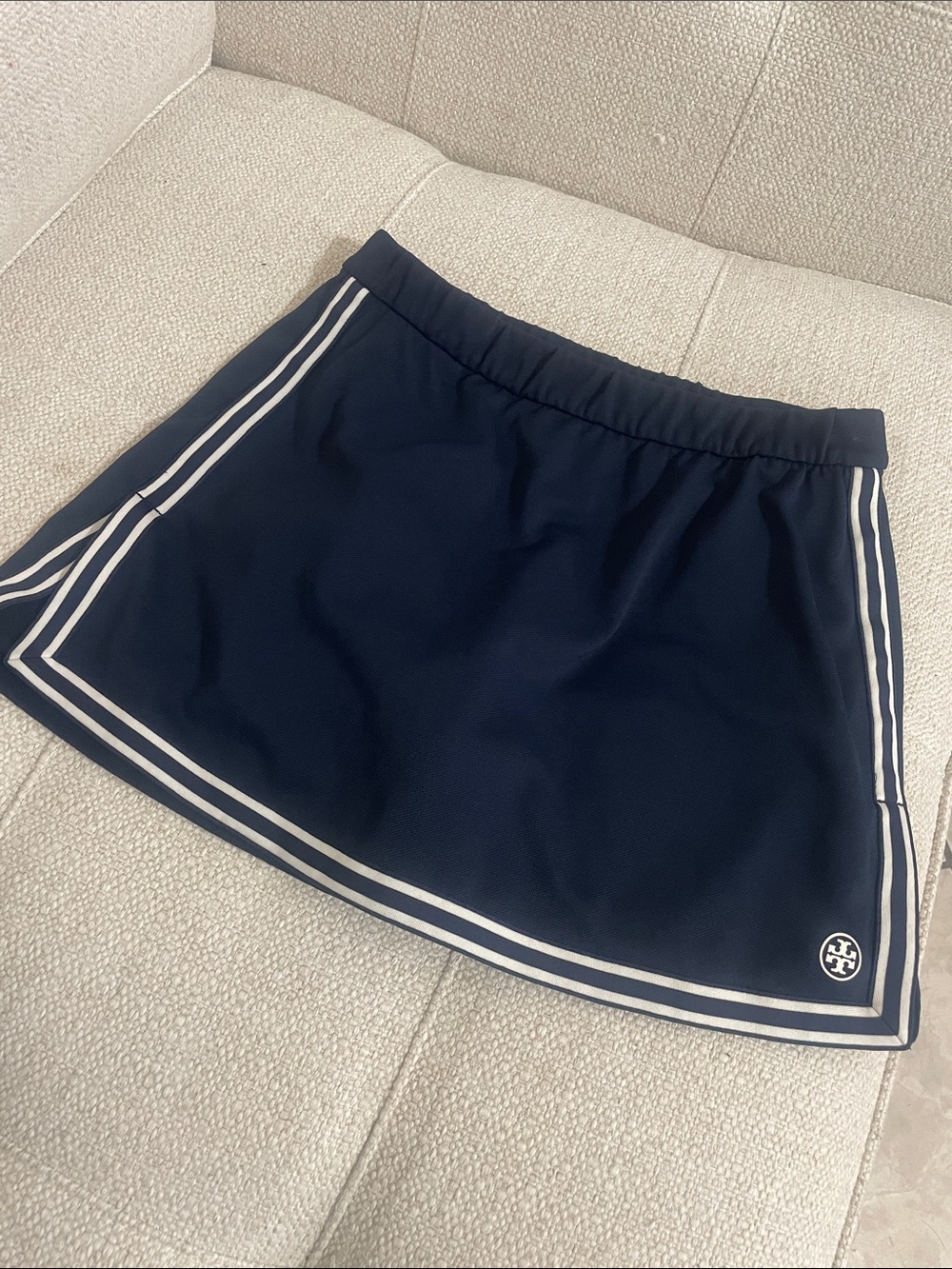 Tory Burch Navy Skirt with White Stripe Trim